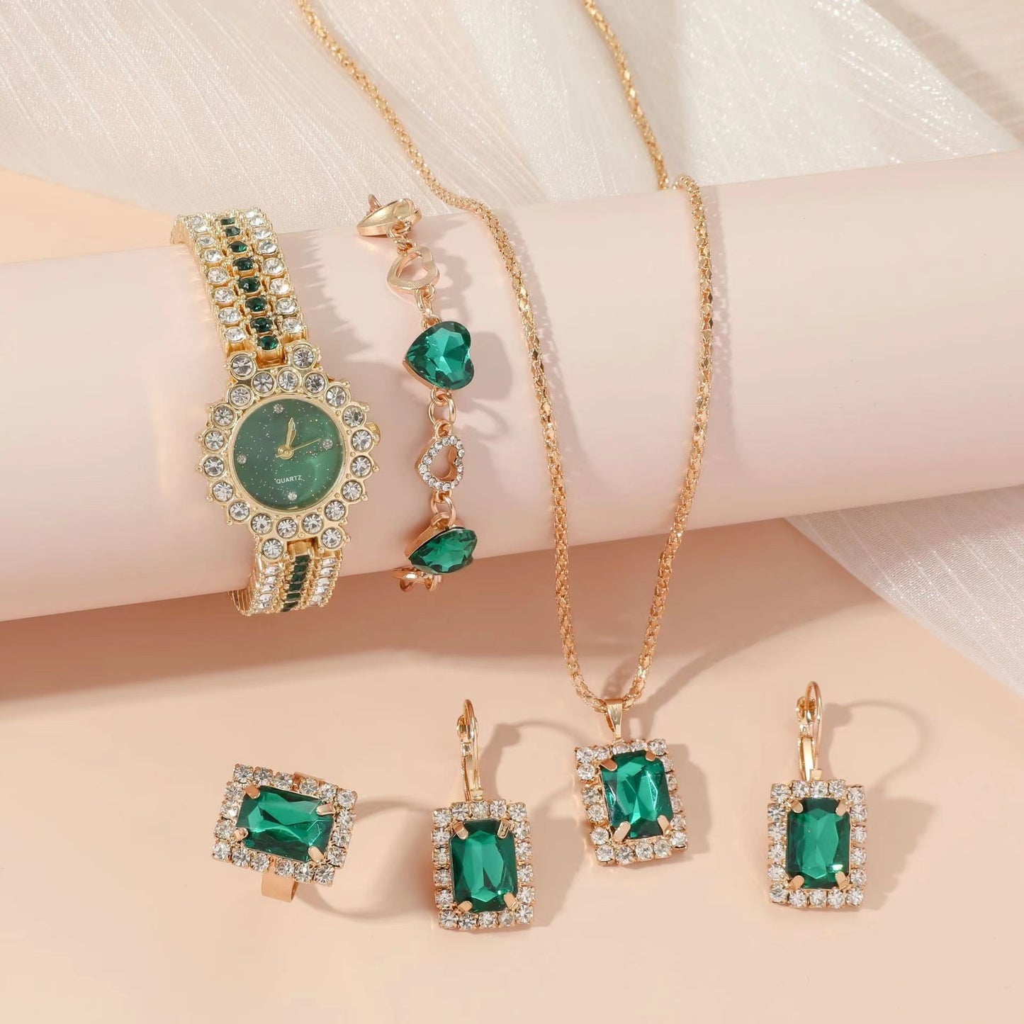 EMERALD GREEN JEWELRY WATCH SET