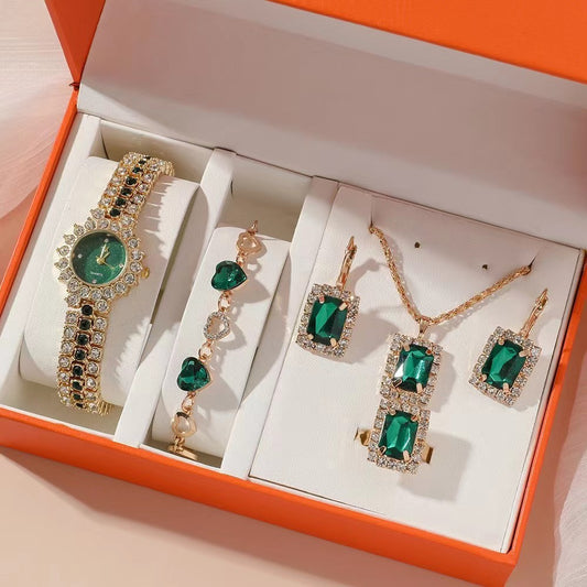EMERALD GREEN JEWELRY WATCH SET